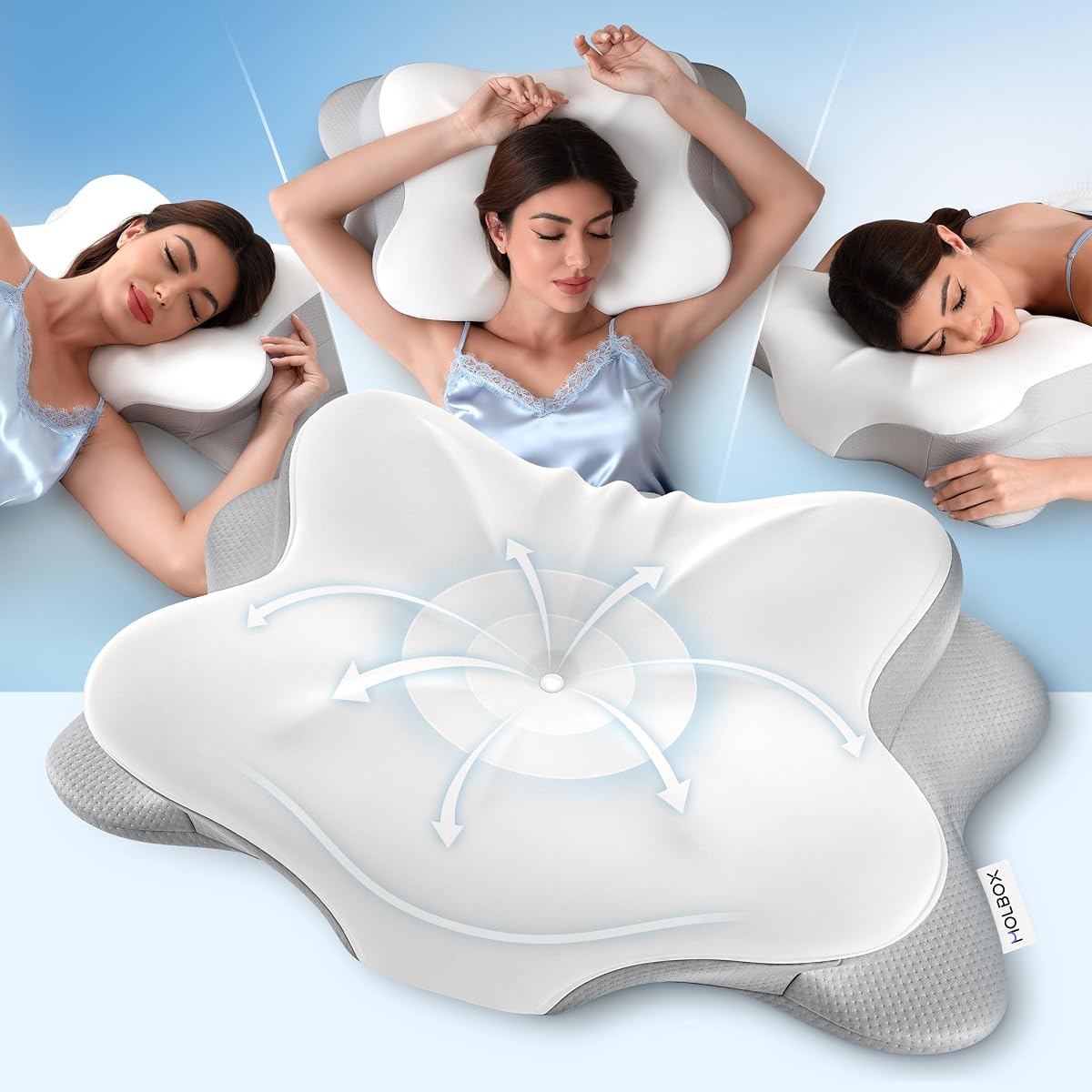 Almohada cervical para el dolor de cuello, espuma viscoelástica ergonómica para personas que duermen de lado y boca arriba