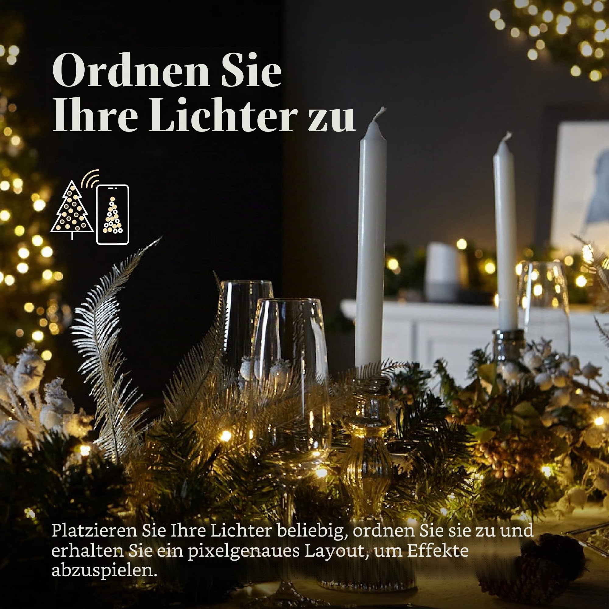 Twinkly Türkranz, vorbeleuchtet, per App gesteuert, mit 50 RGB- und weißen LEDs, grünes Kabel – Sonderedition – Innendekoration für Weihnachten – Generation II