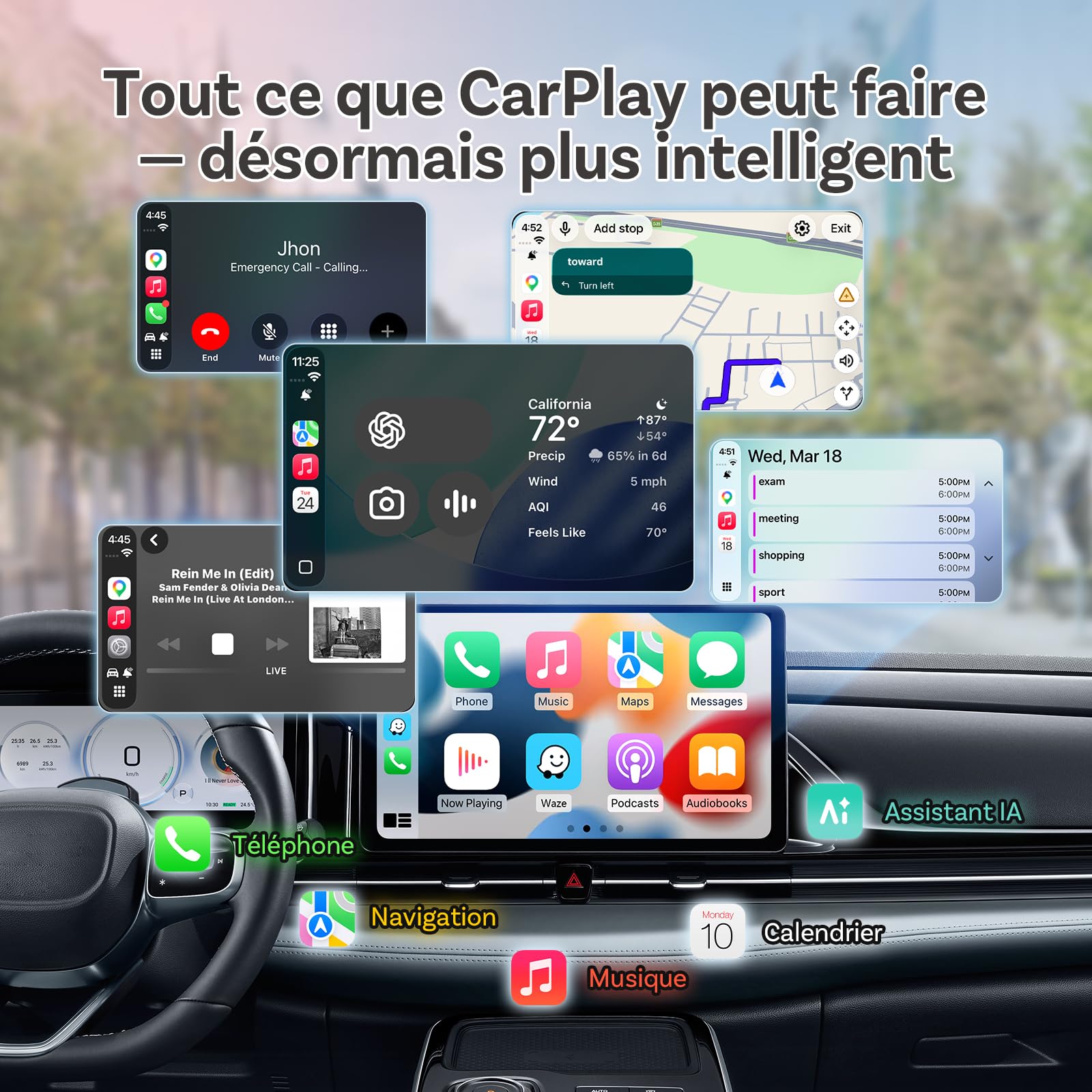 OTTOCAST Mini Slim 2026 Amélioré, 2-en-1 Adaptateur Wireless CarPlay & Android Auto avec Type-A/C pour iOS 10+ & Android 11+, Support Multi-Utilisateur, Plug & Play convertit Filaire en sans Fil