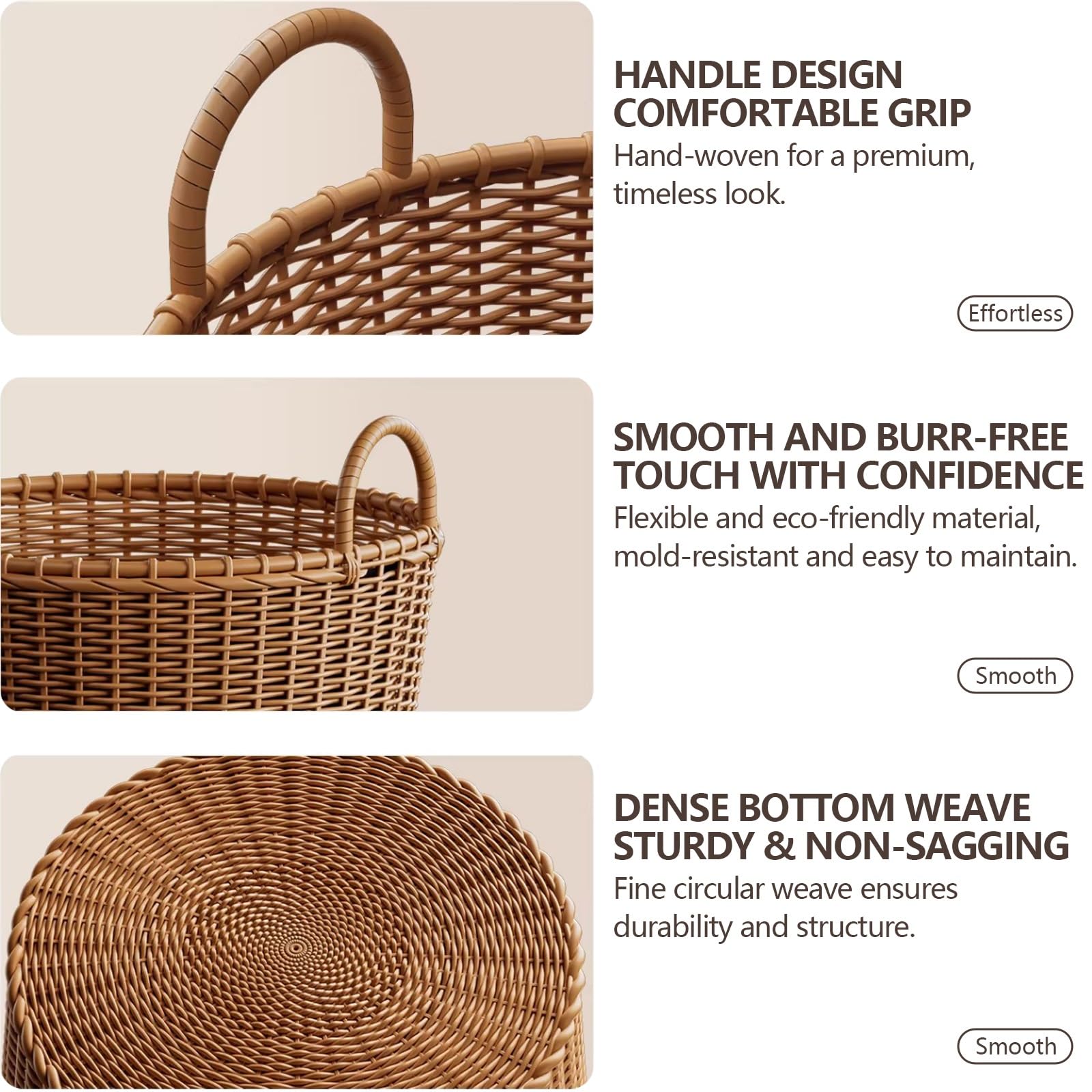 Cesto Portabiancheria Intrecciato, Cesto Biancheria Sporca Rotondi in Finto Rattan, Cesti Multifunzionali con Manici, per L'organizzazione e L'arredamento Della Casa(40x38cm/15.7x14.9in)