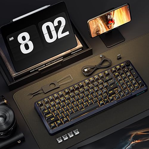 Miniatura 8 de Redragon Teclado mecánico inalámbrico, teclado RGB para juegos de 3 modos montado en juntas con perilla de volumen, interruptores lineales