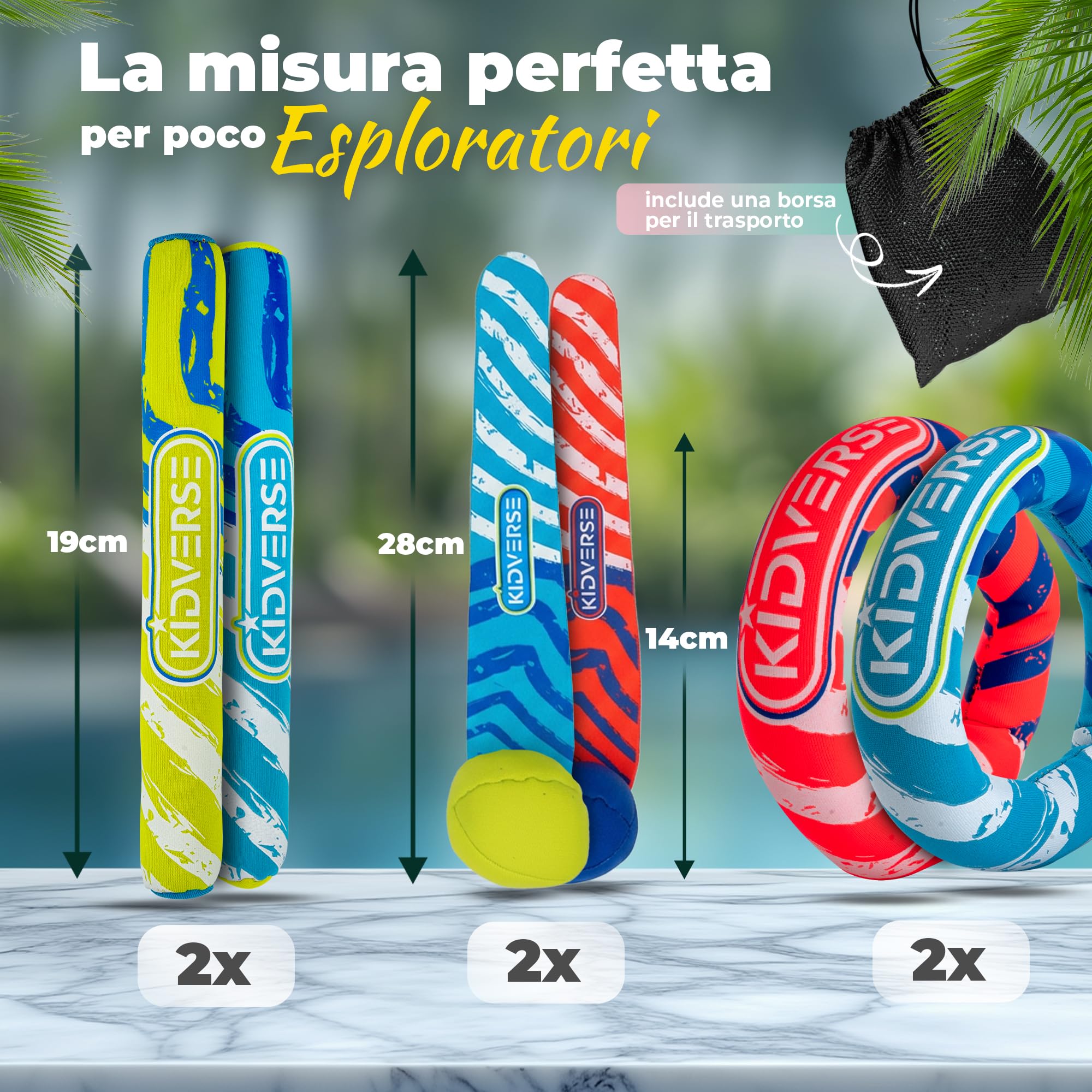 KIDVERSE Giochi Subacquei per Bambini - Giocattoli Acquatici Testati - Gioco Subacqueo in Neoprene Bambini - Colorati Giochi da Piscina per Imparare a Immergersi (Kit subacqueo)