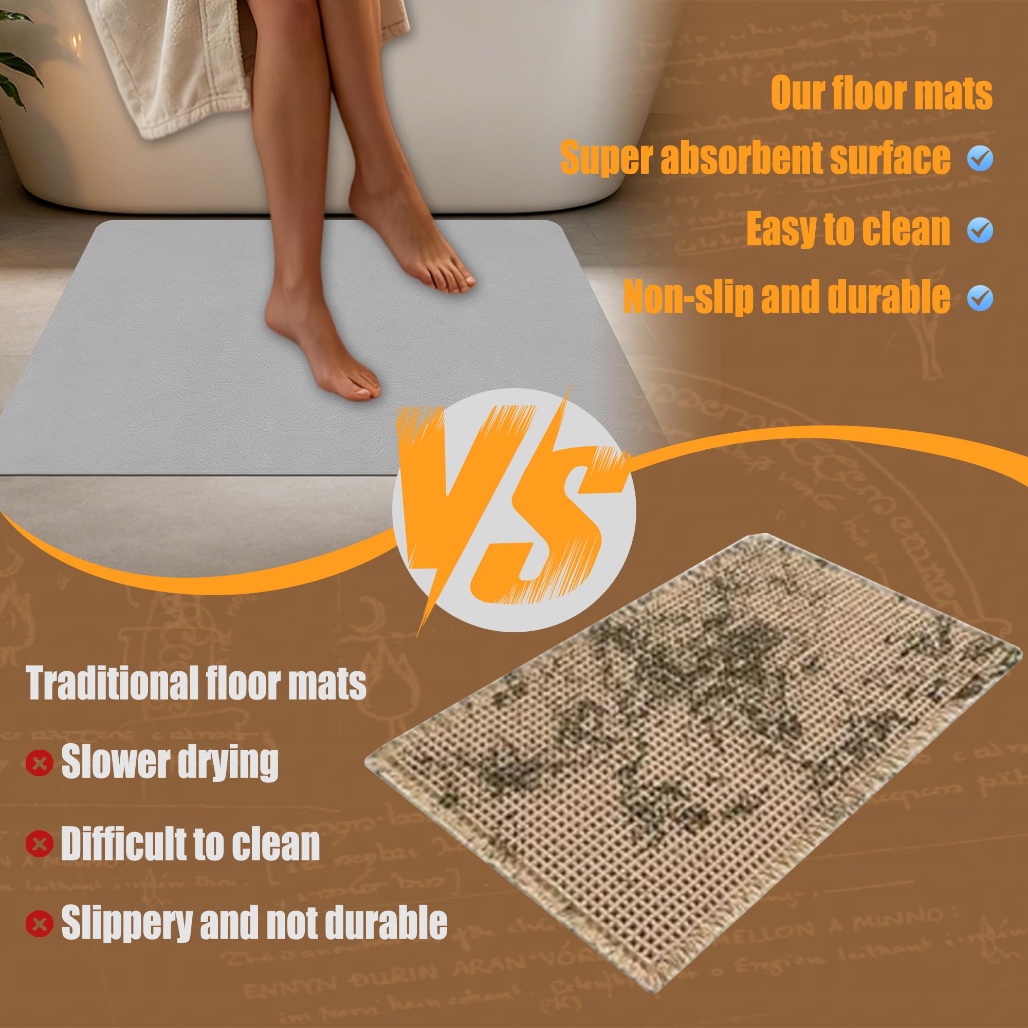 Alfombra de Baño 105 x 112 cm Secado Rápido, Antideslizante y Antibacteriana Alfombrilla de Ducha Absorbente Antideslizante y Antihumedad para Ducha, Baño y Cocina, Gris Oscuro