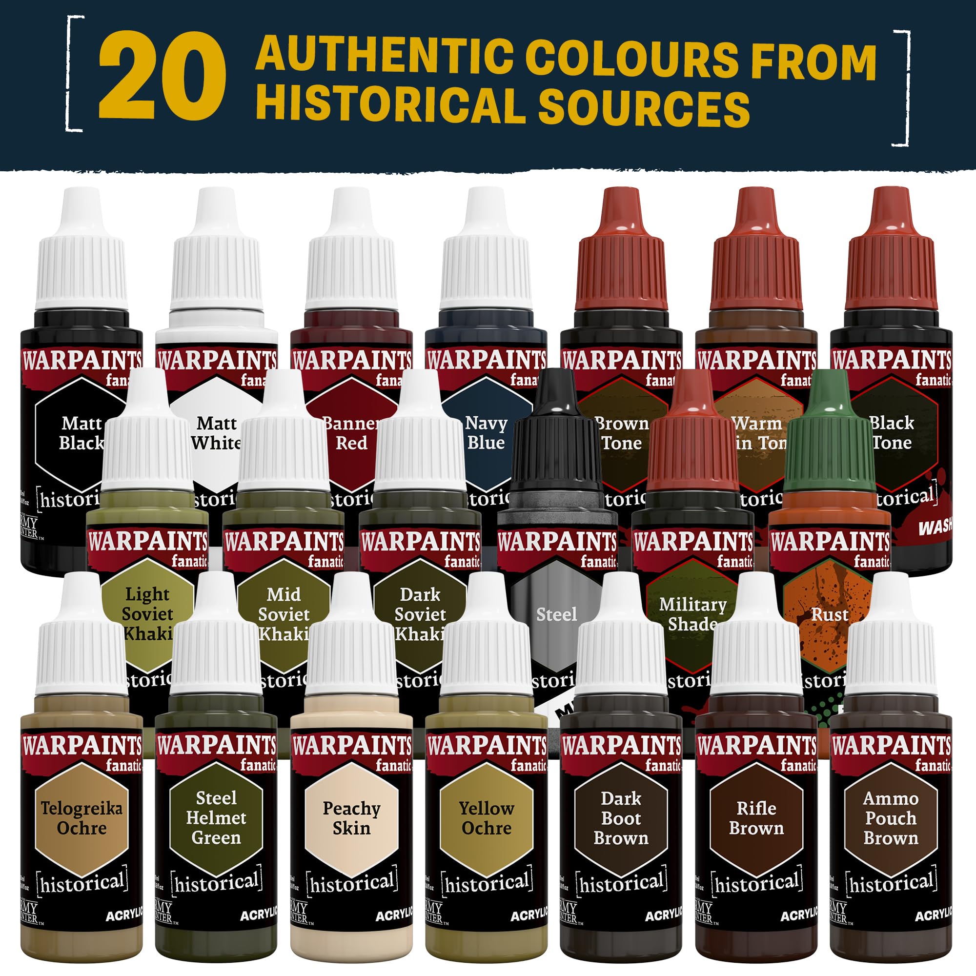 The Army Painter, Historical WWII Soviet Union Set, 20 x 18 ml | 14 acrilici, 4 wash, 1 metallico e 1 effetto, per ricreare il fronte orientale