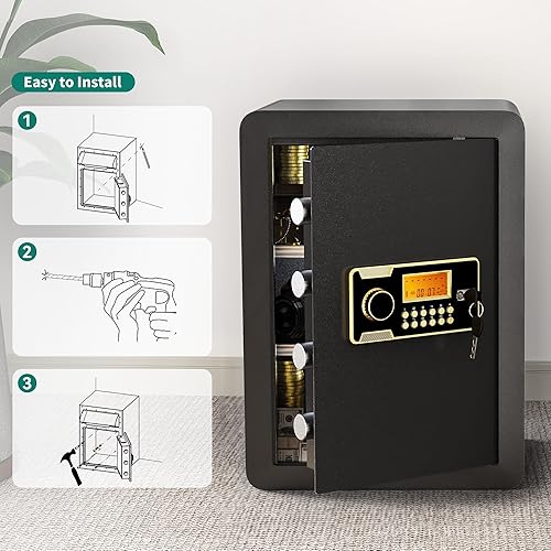 Miniatura 9 de YITAHOME Caja fuerte ignífuga de 2.5 pies cúbicos con bolsa de documentos segura ignífuga, bloqueo de teclado digital y estante extraíble, cajas