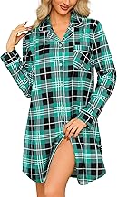 ENJOYNIGHT Women's Flannel Nightdress Long Sleeve Nightshirt Button Down Nightgown Soft Sleepwear Loungewear S-XXL