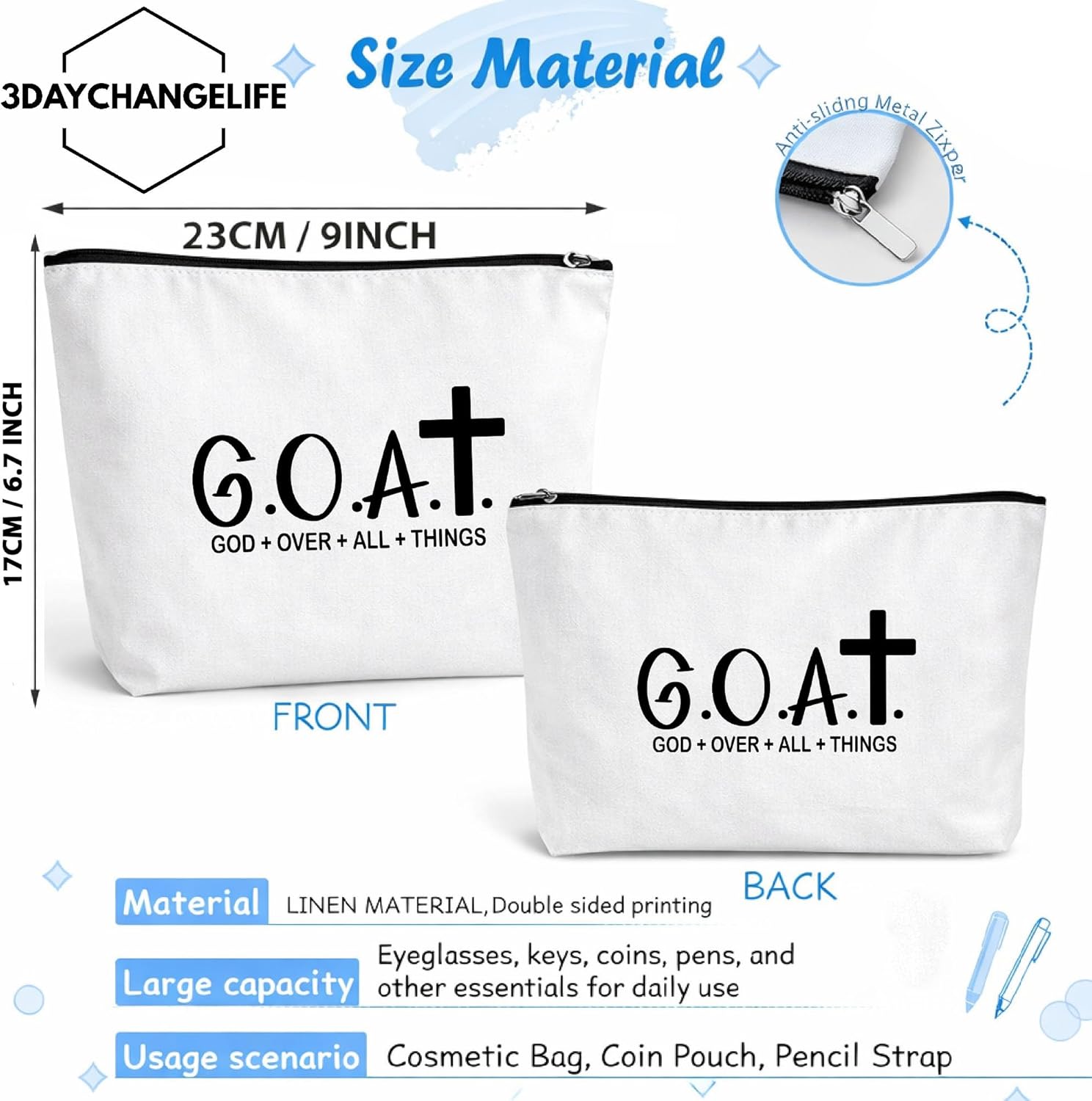 God Over All Things Christian Makeup Bag, Faith Cross Cosmetic Bag, Religious Zipper Pouch, Inspirational Christian Quote Bag, Christian Gifts for Women Mom Wife Grandma Church Prayer - Image 3