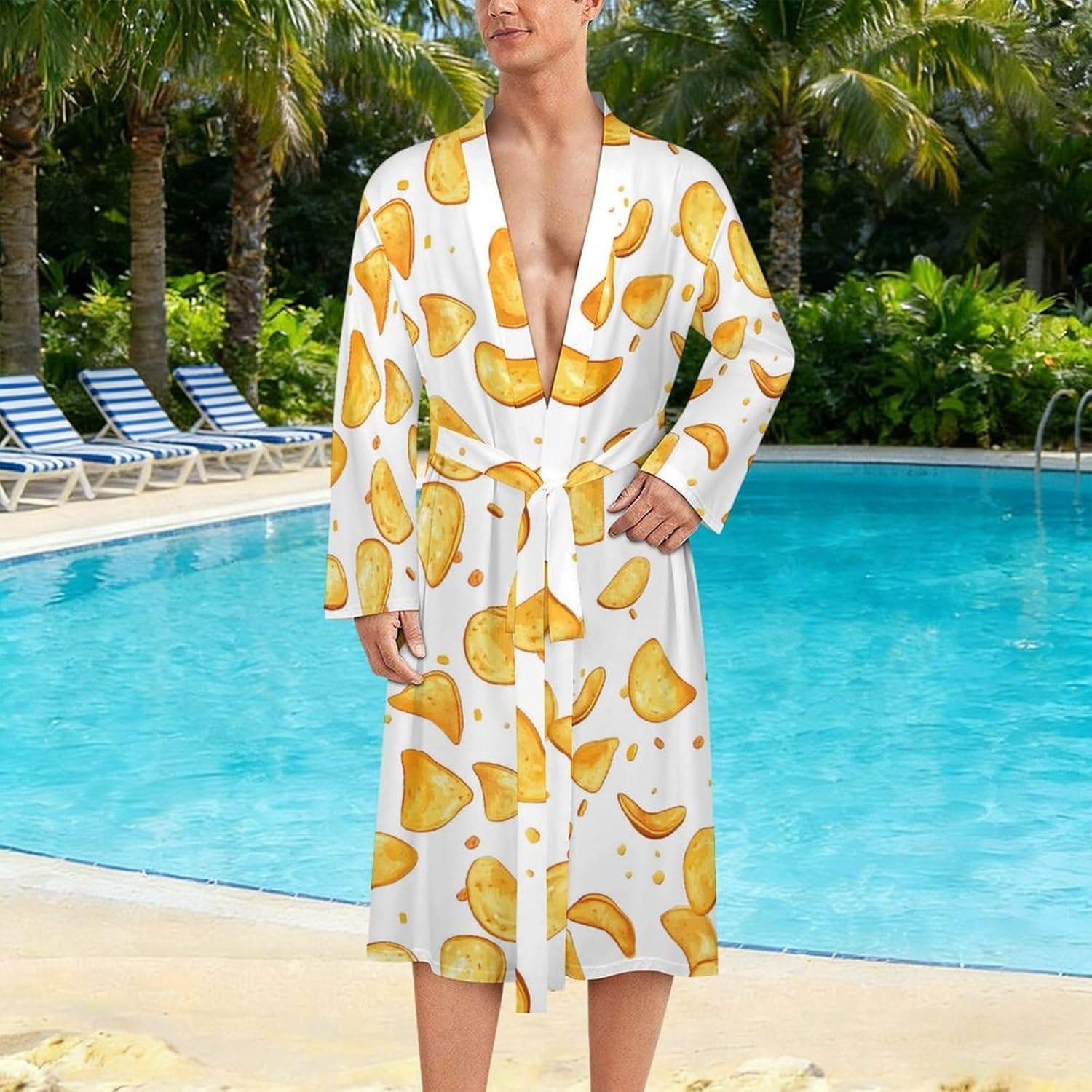 Potato Chips Men's Robe Soft Bathrobe V Neck Loungewear Sleepwear Nightgown Dressing Gown