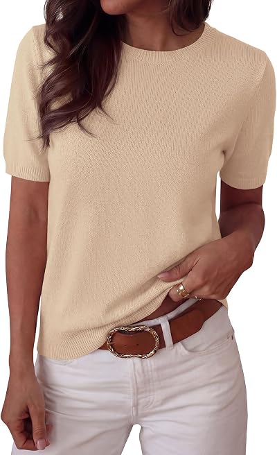 BTFBM Sweaters for Women Loose Fit Short Sleeve Knit Tops