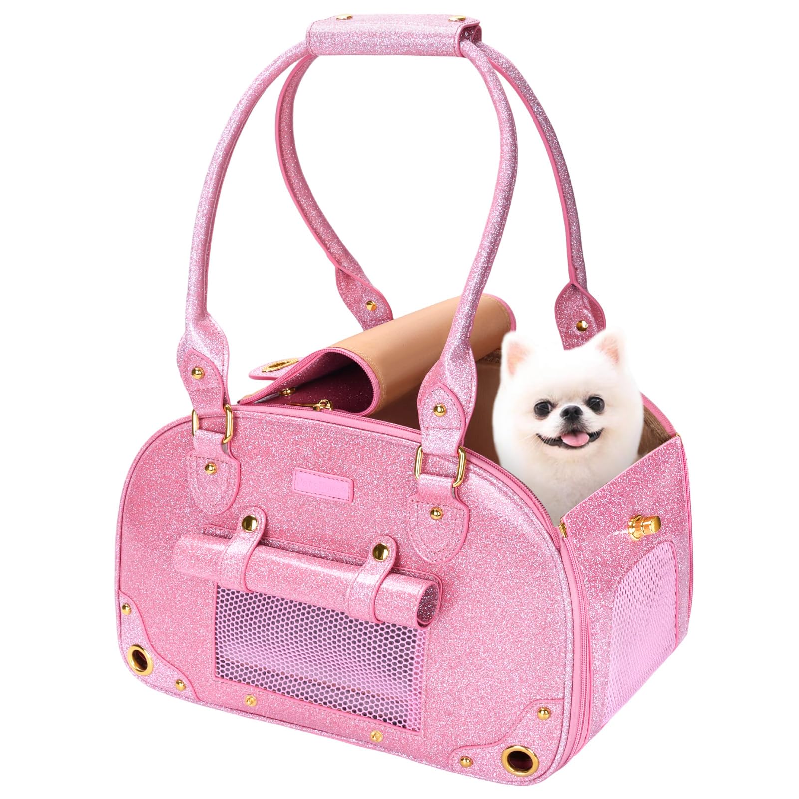 PetsHome Dog Carrier Purse, Pet Carrier, Bling Waterproof Premium Leather Pet Travel Portable Bag Carrier for Cat and Small Dog Home & Outdoor Small