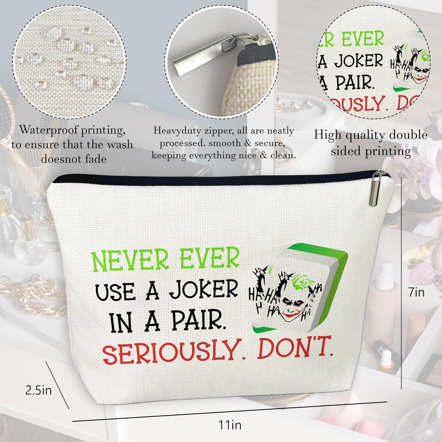 Mahjong Gifts for Women Makeup Bag Gifts for Mahjong Players Lovers Christmas Gifts for Girls Cute Cosmetic Bag for Mahjong Game Players Travel Toiletry Canvas Zipper Pouch - Image 3