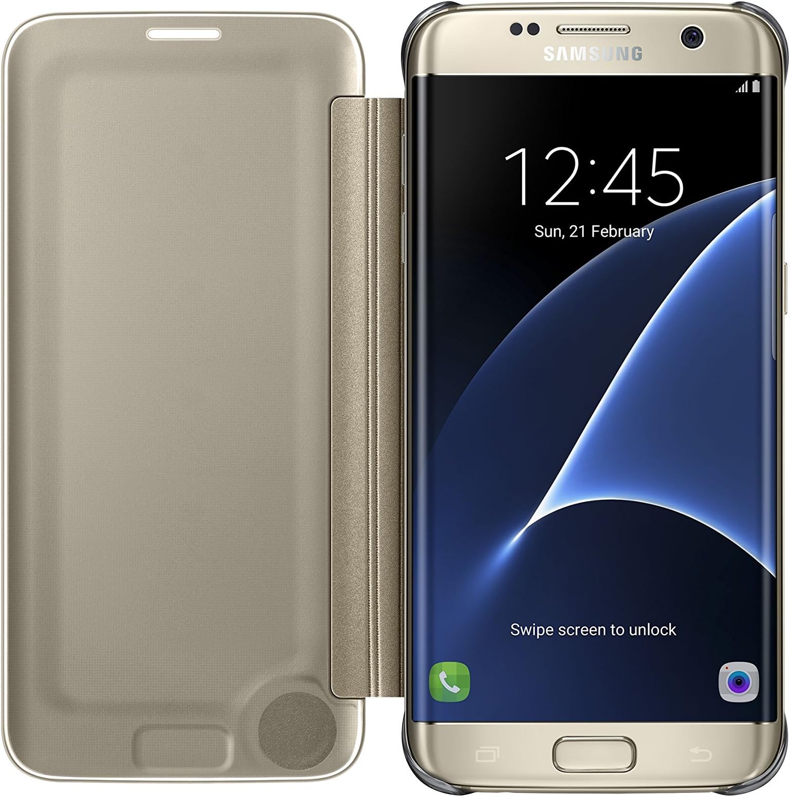 Samsung Galaxy S7 Edge Clear Semi-Opaque Flip View Case - Gold
