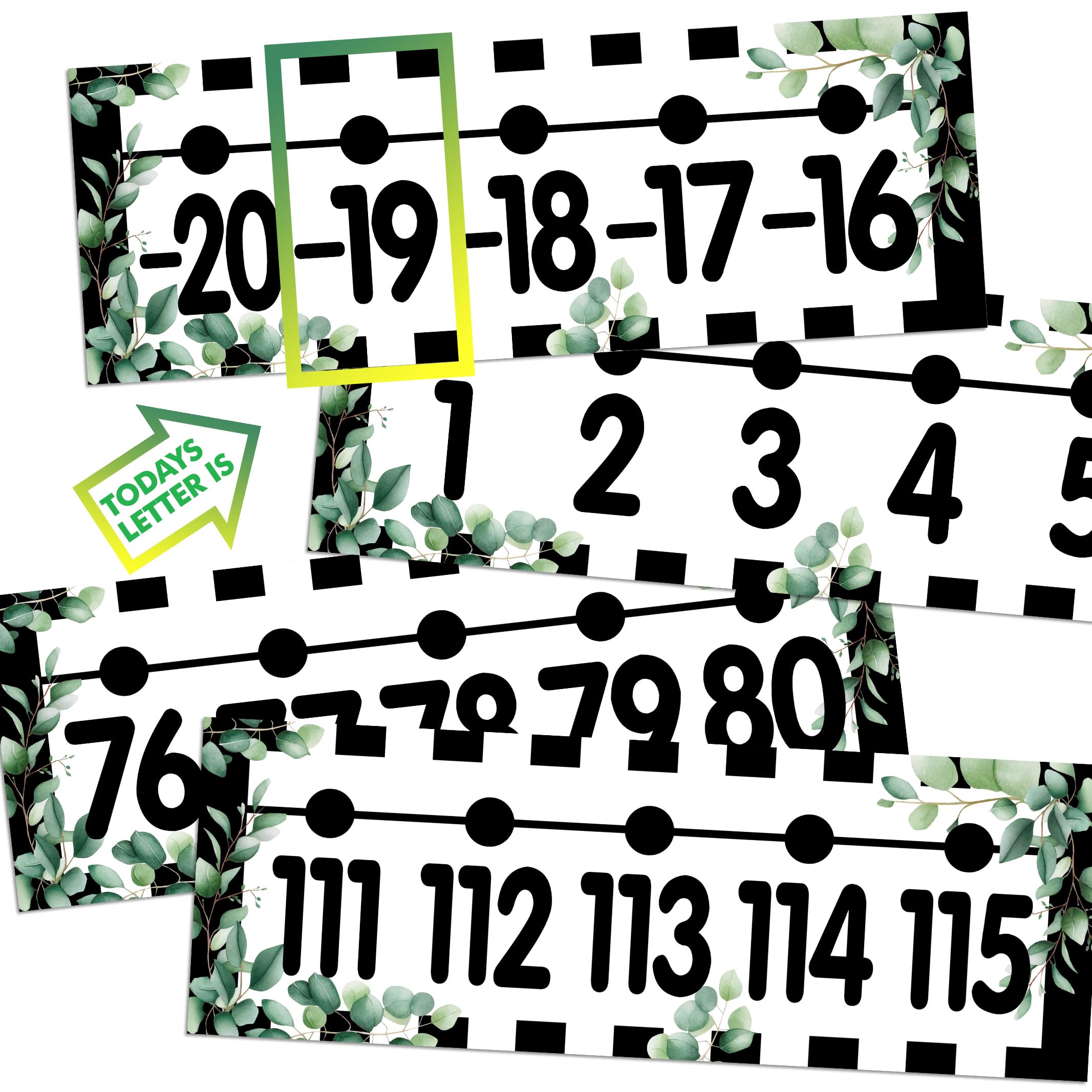 29 Pieces Number Line for Classroom Wall -20 to 120 Number Line Bulletin Board Border Eucalyptus Number Lines Eucalyptus Classroom Decorations Math Posters for Teachers โ image 1