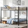 Queen Over Queen Bunk Bed for Adults & Teens, Heavy Duty Metal Bunk Bed with EVA Anti-Slip Ladder & Full-Length Guardrails, Noise-Free Queen Bunk Bed Frame with Under-Bed Storage, Black