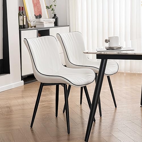 Miniatura 4 de YOUTASTE Juego de 2 sillas de comedor, modernas de mediados de siglo, tapizadas de piel sintética, con patas de metal negro, silla decorativa sin