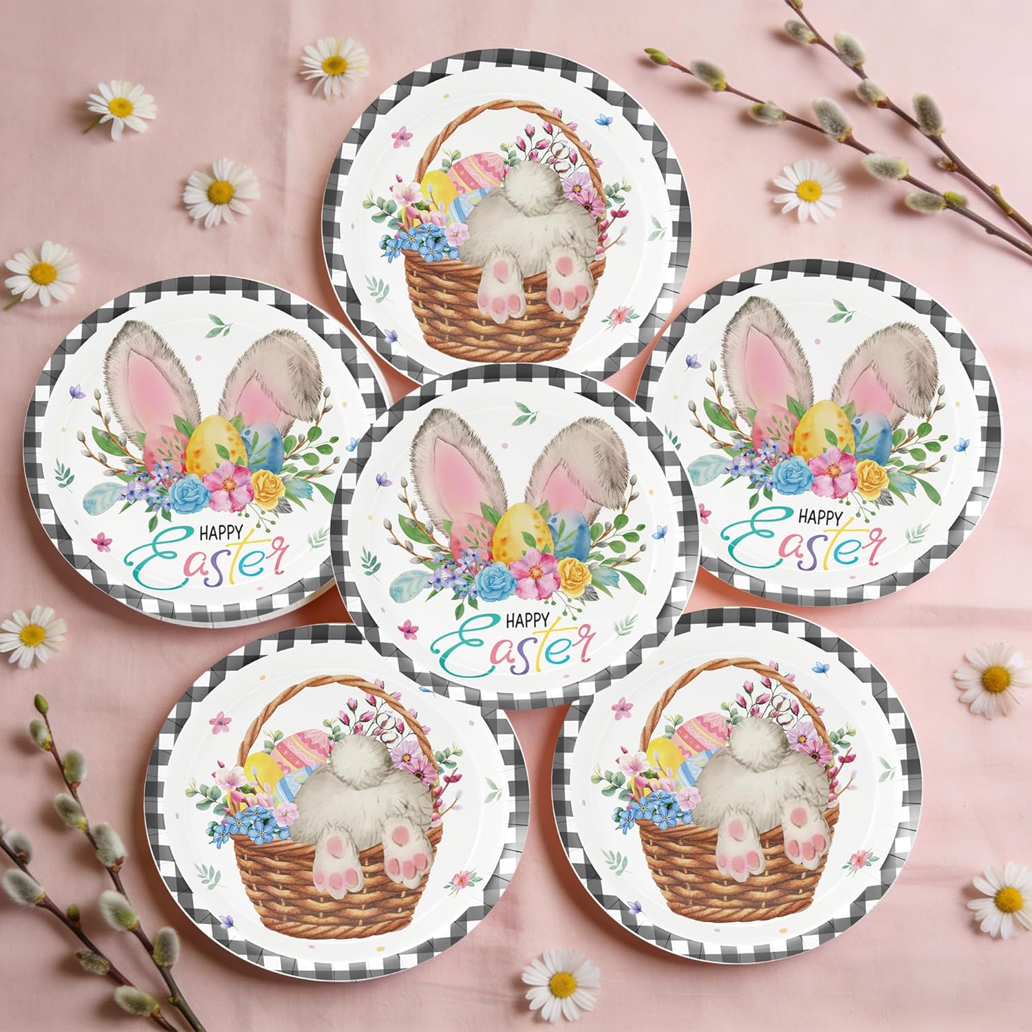 Condition photo showing New/Like New for easter plates bunny rabbit disposable paper plates watercolor rabbit tableware decoration for spring birthday holiday easter bunny party supplies (9 inch)