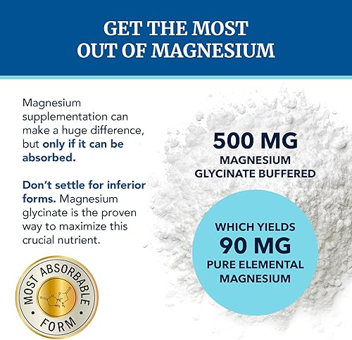 Miniatura 7 de Glicinato de magnesio 500 mg  Alta absorción  Quelado para relajación muscular, huesos, corazón, nervio, sueño y apoyo para la calma para mujeres y