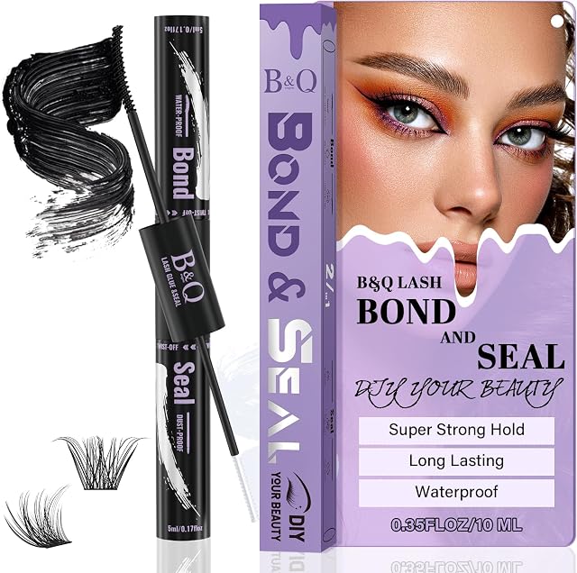 Lash Bond and Seal Waterproof 10ML Eyelash Bond and Seal Lash Glue for Lash Clusters Black Lash Glue and Bond Super Strong Lash Extension Bond and Seal Long Lasting Bond and Lock 72 Hours(NewST-HEI)