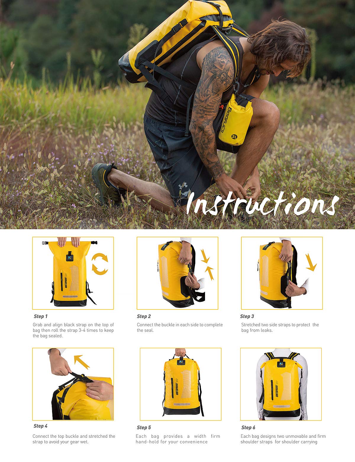 IDRYBAG Mochila Impermeable Seca 20L/30L/40L, Mochila Flotante Impermeable para Hombres, Saco Seco Impermeable para Kayak