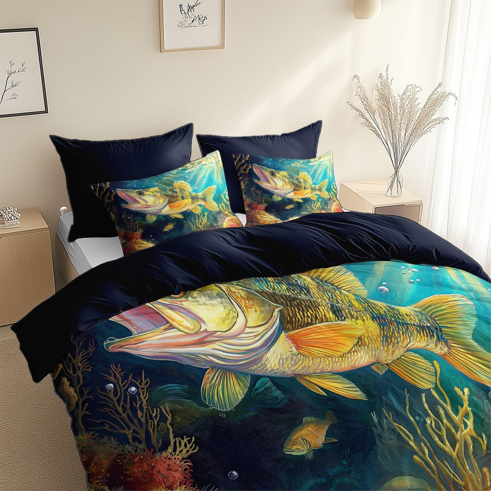 Parure de Lit 2 Personnes Poissons des Fonds Marins pour une Chambre Ado Lumineuse