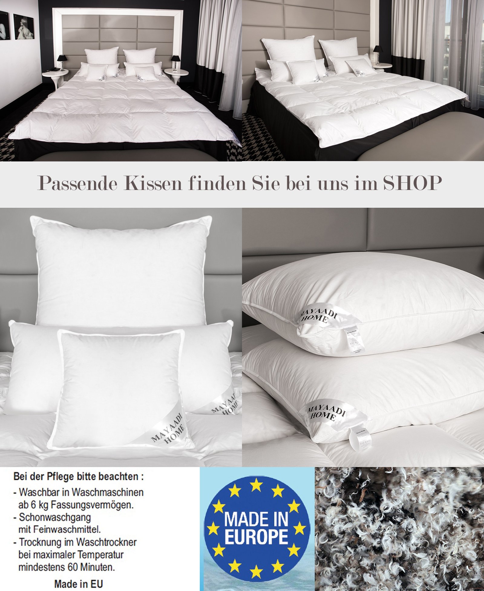 Mayaadi-Home warme Daunendecke 200x220 cm | 1800g Bettdecke, 70% Gänsedaunen 30% Federn | 100% natürliche Baumwolle | Made in Europe | Steppdecke geeignet für Allergiker | HS47