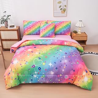 MWMWMW Girls Comforter Sets Queen, 6 Pcs Bed in a Bag Queen, Girls Queen Size Bedding Set, Kids Princess Comforter Set with 1 Comforter, 1 Flat Sheet, 1 Fitted Sheet, 1 Pillow Cover, 2 Pillowcases