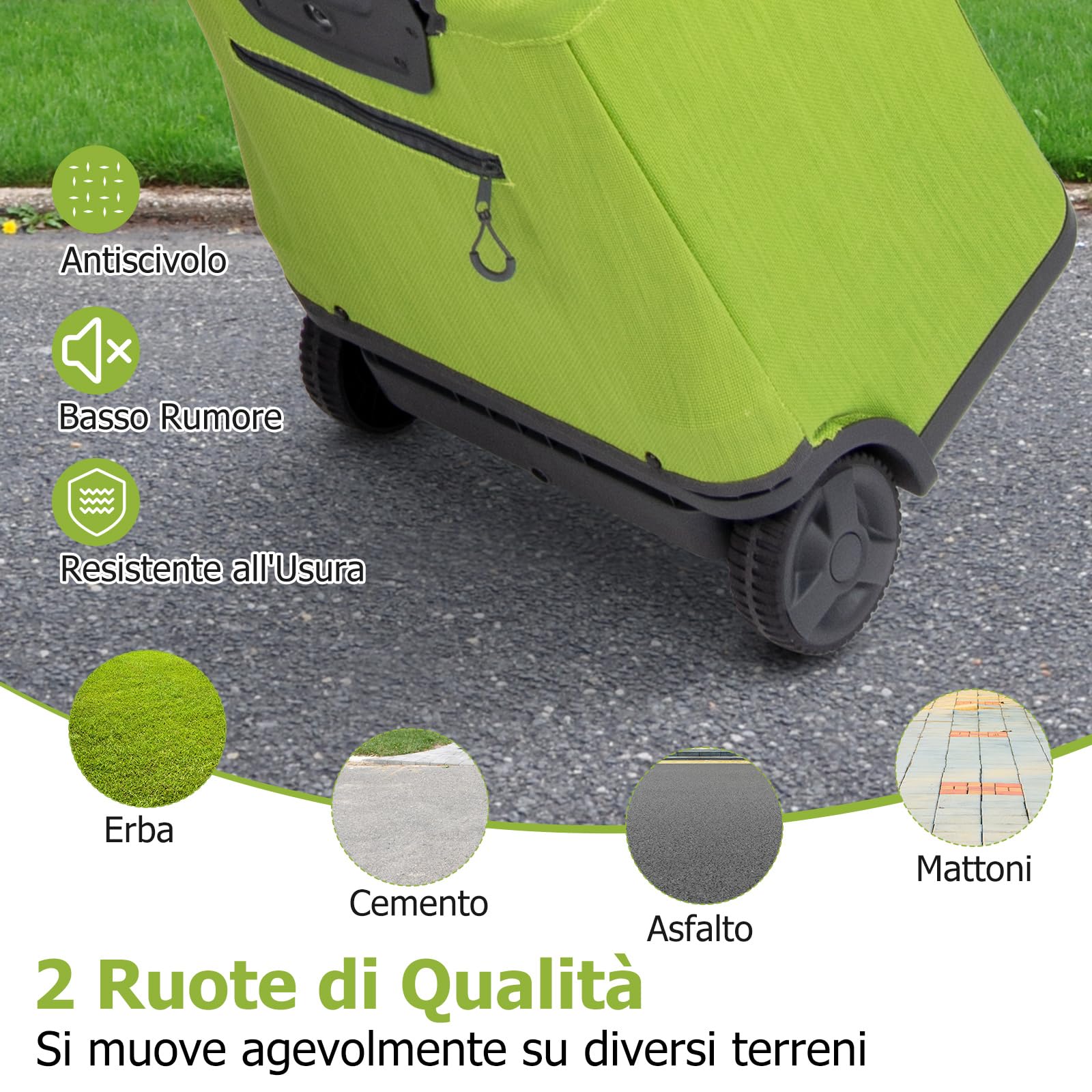 COSTWAY Carrello Spesa Pieghevole in Alluminio, Trolley Spesa con Ruote, Tasche Multiple e Manico Telescopico Regolabile, Capacità 50L, Caricabile fino a 35 kg (Verde)