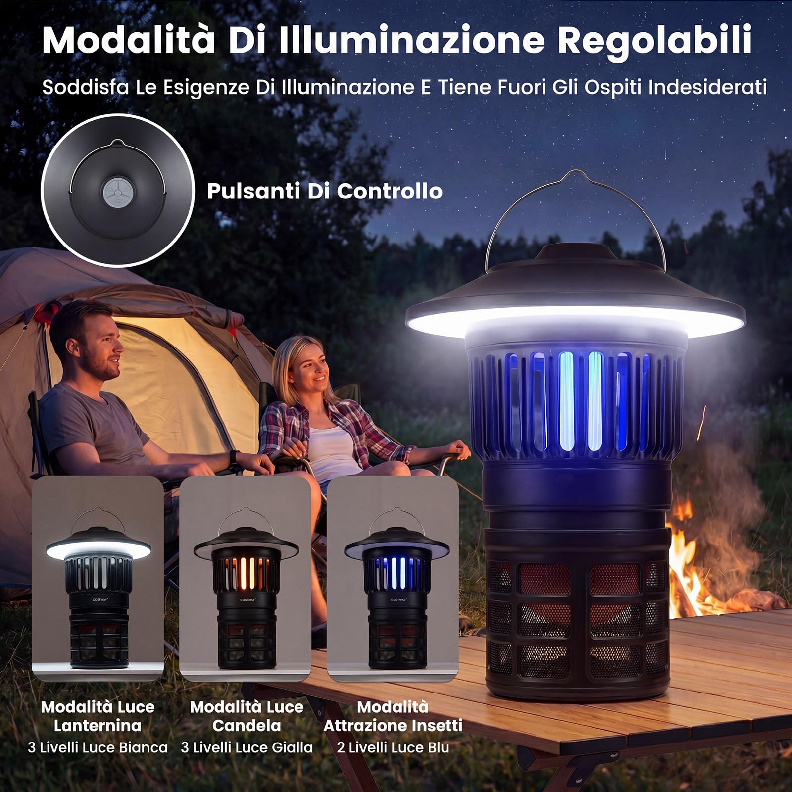 RELAX4LIFE Lampada Antizanzare Elettrica, Luce Regolabile | Zanzariera Ricaricabile e Impermeabile IPX4, Trappola Silenziosa Ammazza Zanzare e Mosche, Portatile per Interno e Esterno