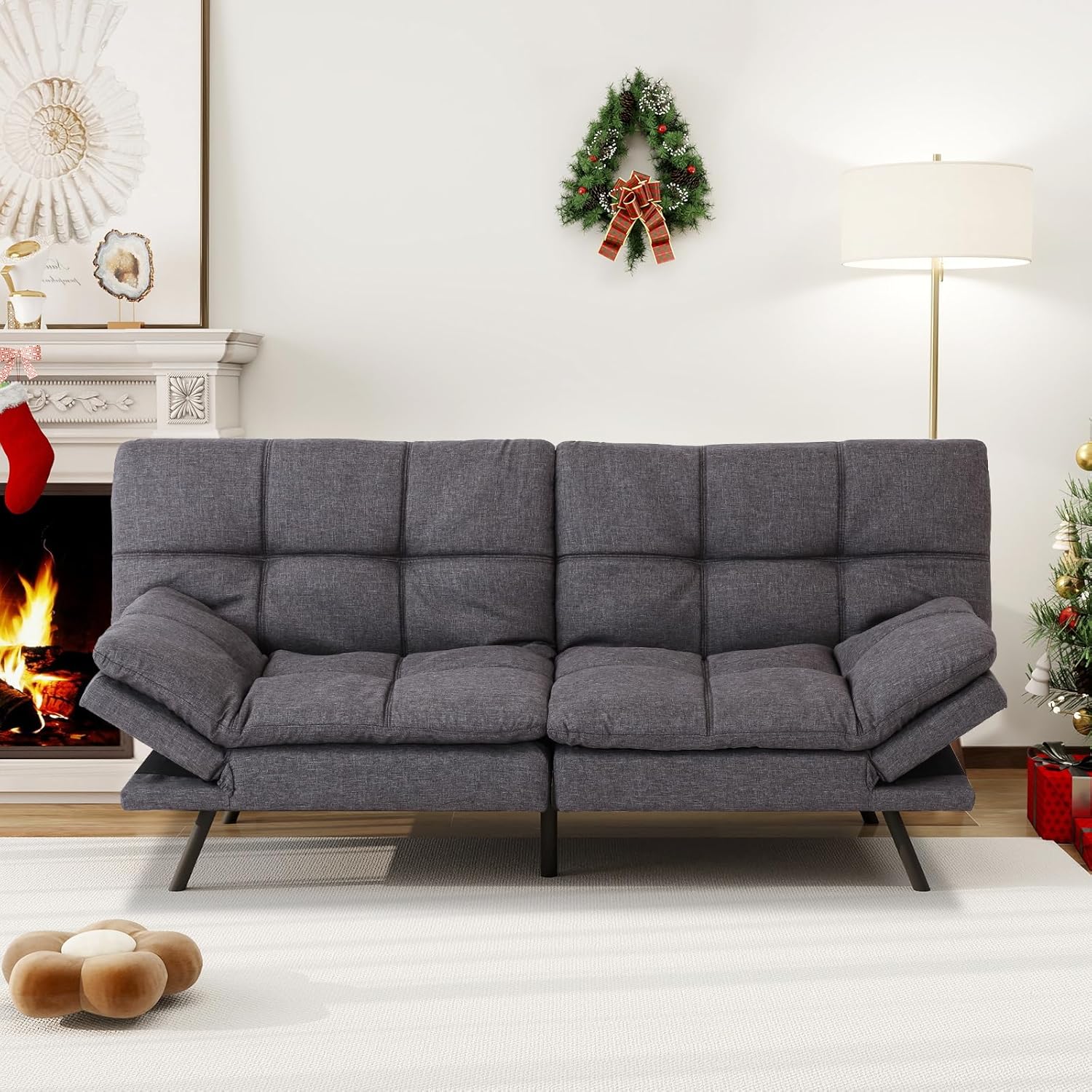Futon Sofa with Arms Charcoal Gray - Room Essentials