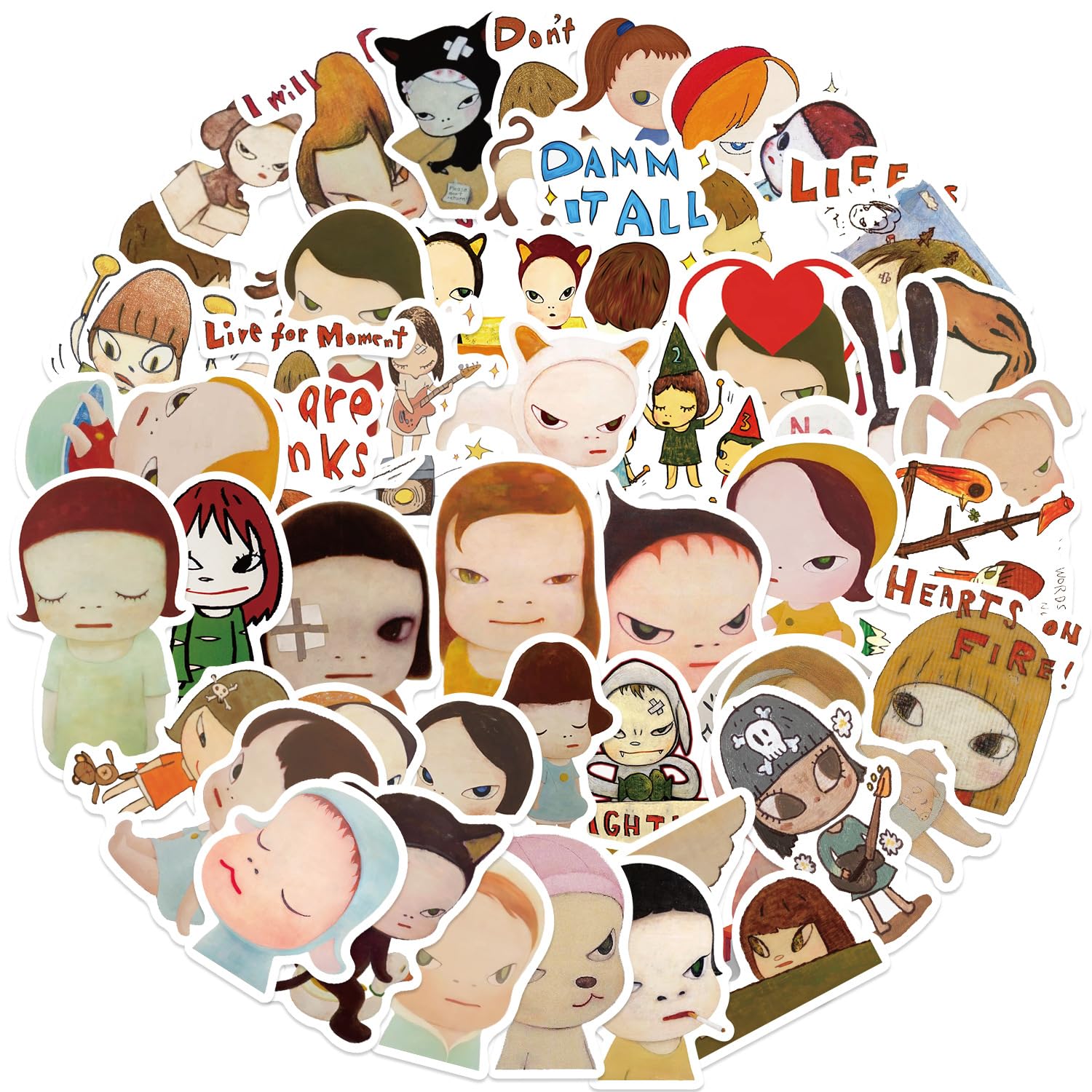 Feidiao Multicoloured Yoshitomo Nara Sticker Cute Nara Graffiti Decal Yoshitomo Figure Sticker For Tablet Cup Skateboard Bicycle Helmet Decoration 50 Pieces