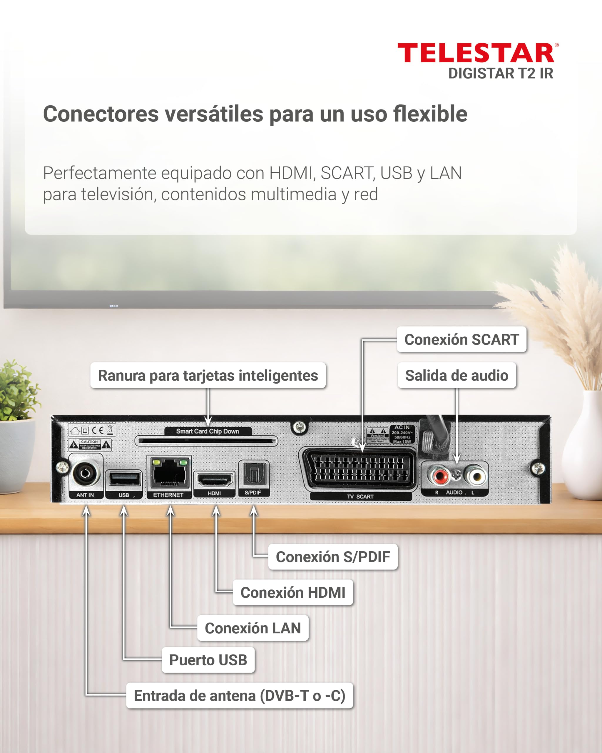TELESTAR DIGISTAR T2 IR – Receptor TDT & DVB-C | Para TV terrestre y cable, carcasa metálica, reproductor multimedia USB