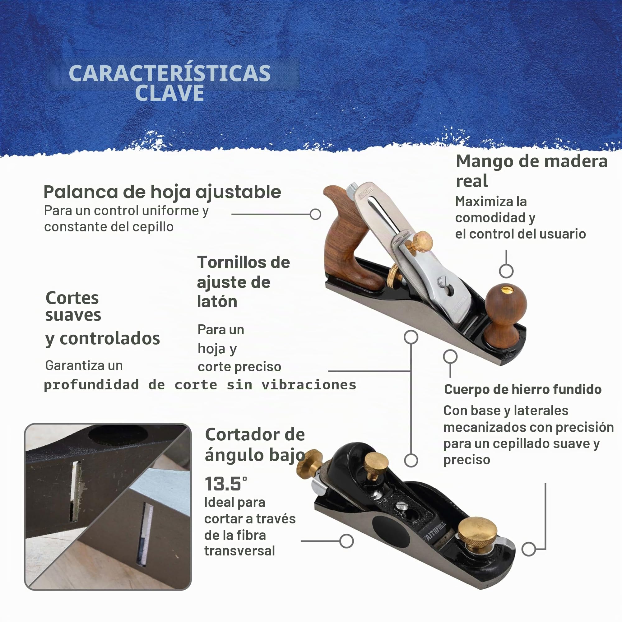 Coffret de rabots Faithfull n° 4 et n° 6012 dans un coffret en bois – Rabots à main en fonte usinés avec précision pour le lissage, l'ébarbage et le travail du bois de bout.