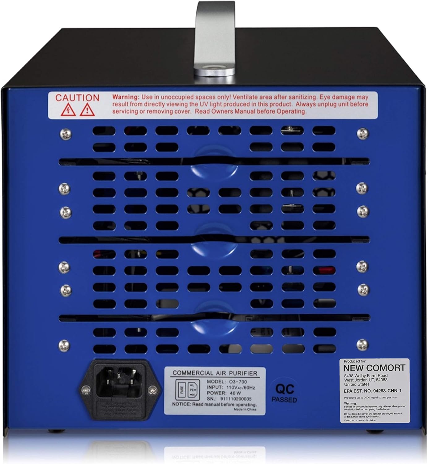Blue Commercial Air Purifier Ozone Generator with UV