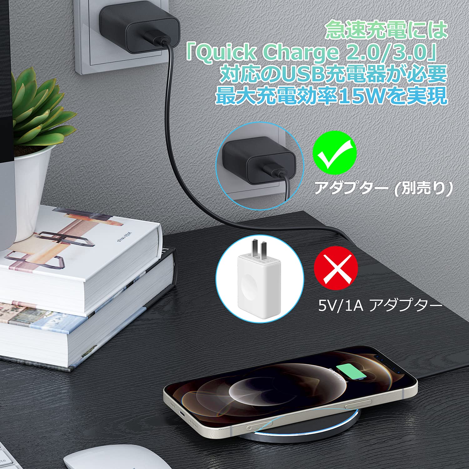 Amazon.co.jp: IMDEN ワイヤレス充電器 急速 最大15W出力 置くだけ充電