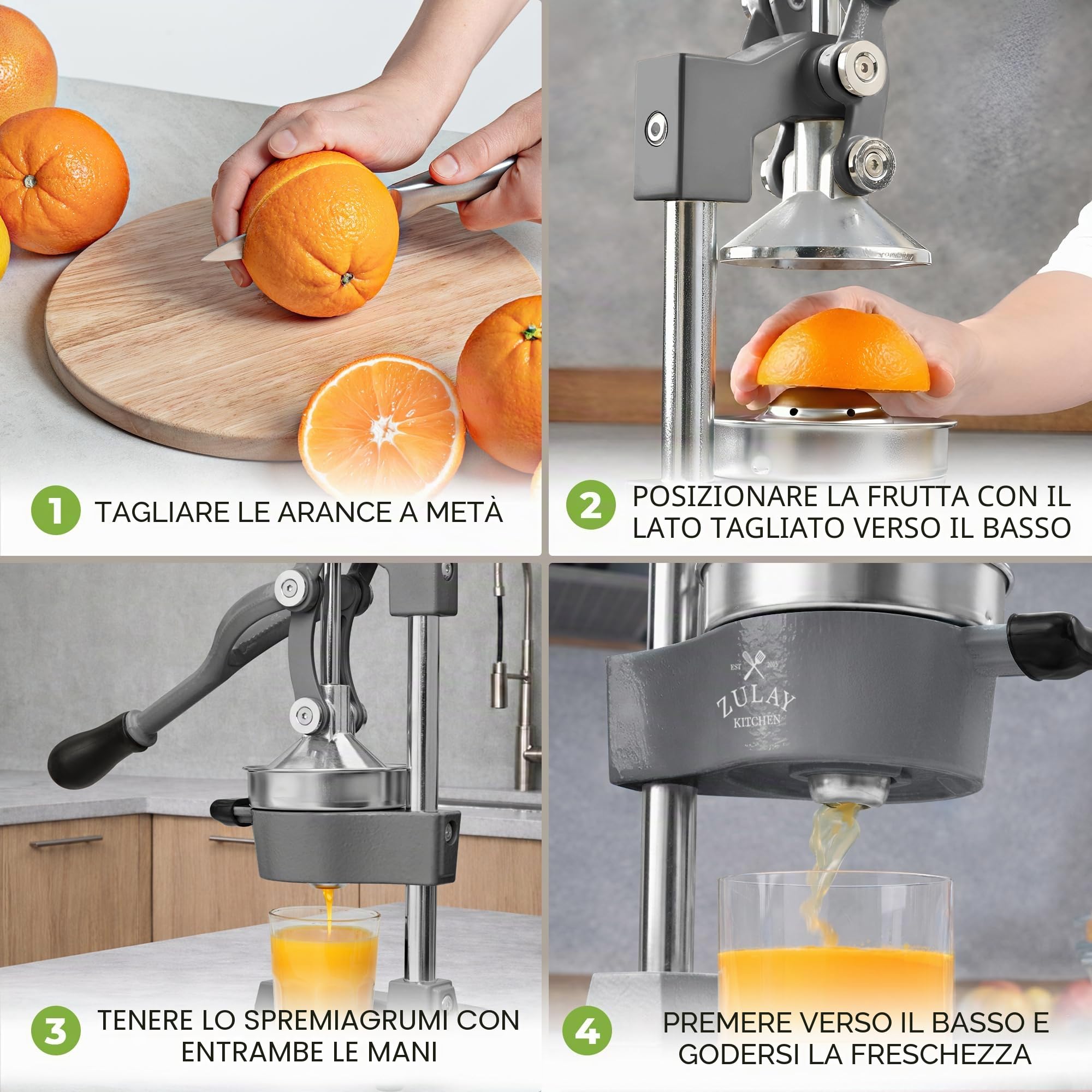 Zulay Kitchen Spremiagrumi manuale in ghisa, spremiagrumi per arance manuale per agrumi, robusta spremiagrumi in acciaio inox, Cast Iron Juicer, spremiagrumi manuale per arance/limone - Grigio