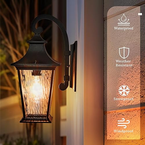 Miniatura 2 de Lámpara de porche al aire libre, impermeable, lámpara de pared para exteriores con vidrio ondulado de agua, accesorios de iluminación para