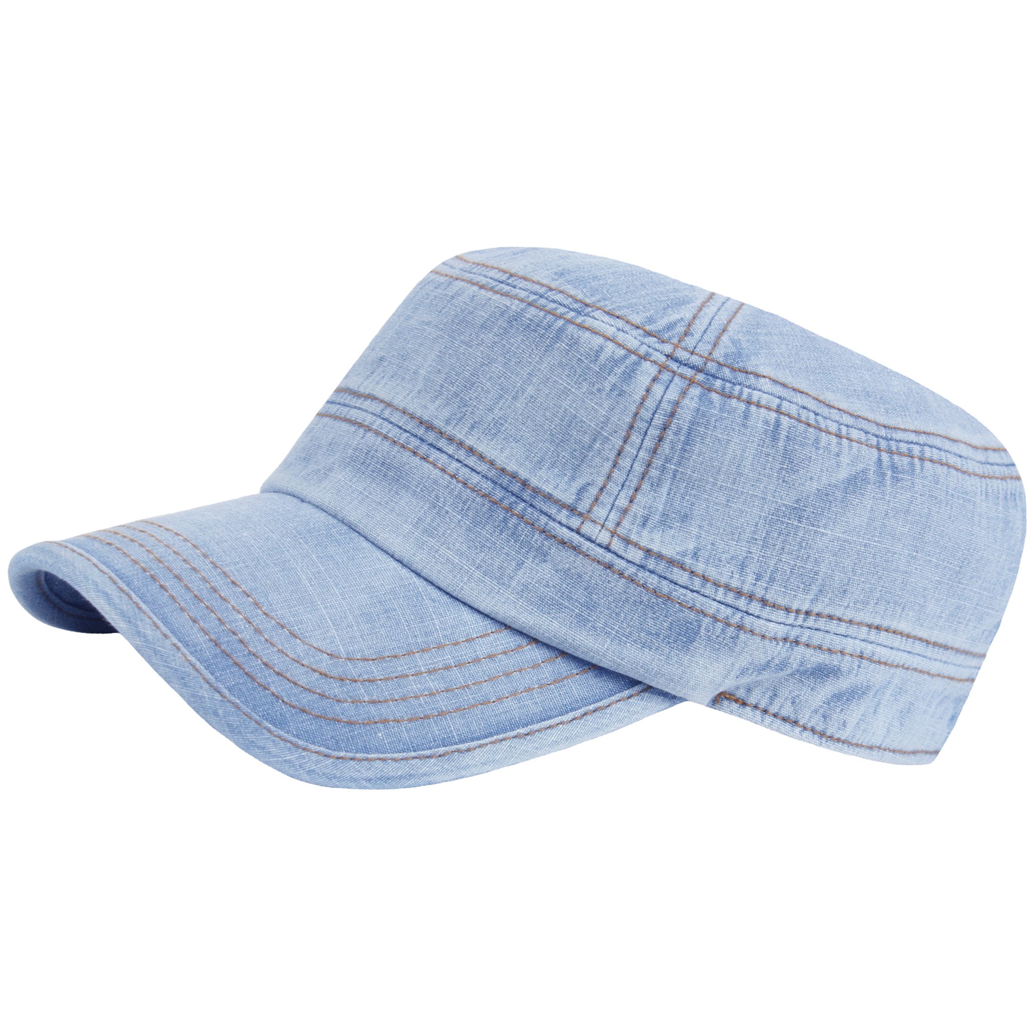 RaOn A194 Army Cap Denim Stitch Vintage Stone Washing Biker Club Cadet Military Hat (Blue)