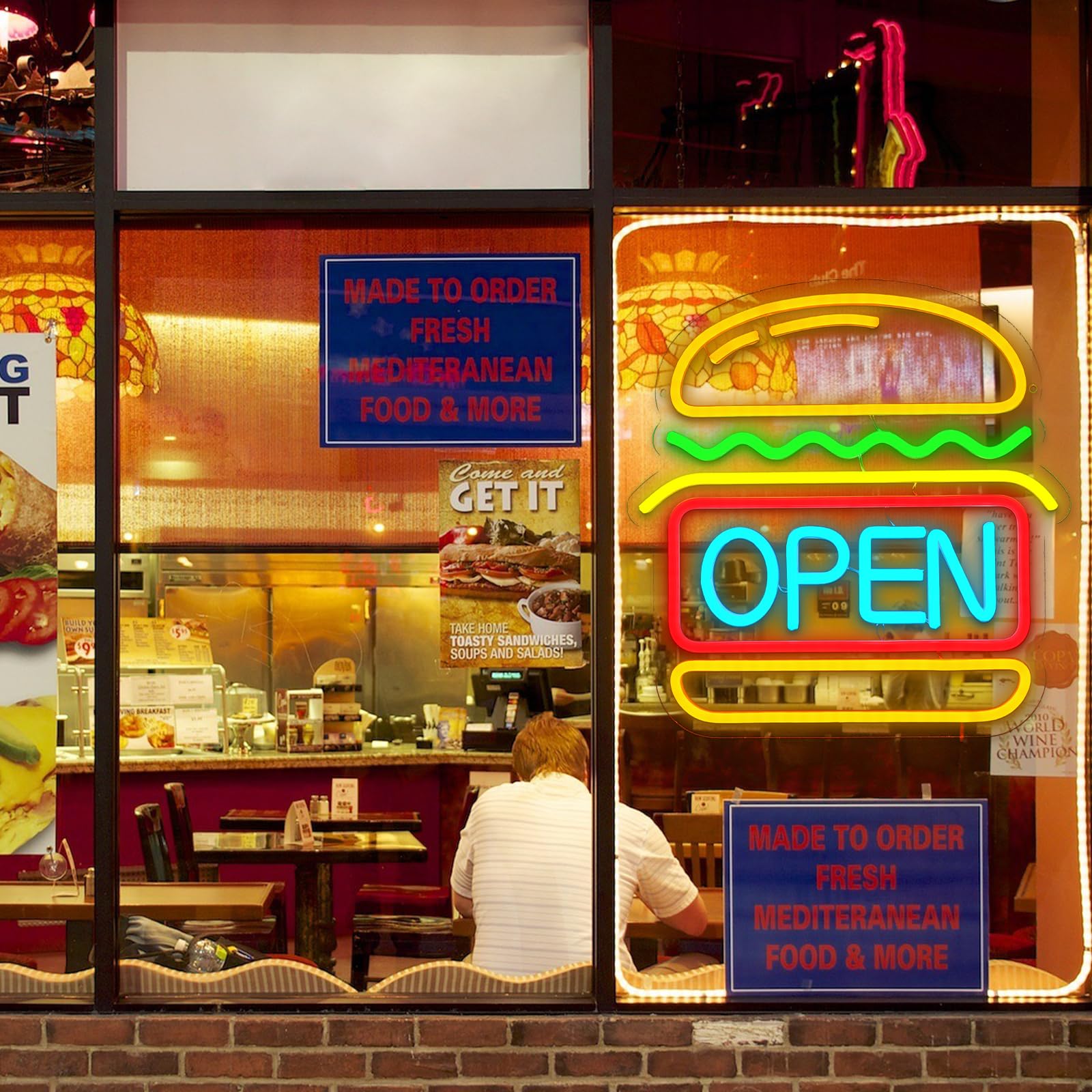 Abierto de neón de señal de hamburguesa de neón de luz para la decoración de la pared Led Abierto de señal para Burger Shop Fast Food Shop Negocios Restaurante Tienda