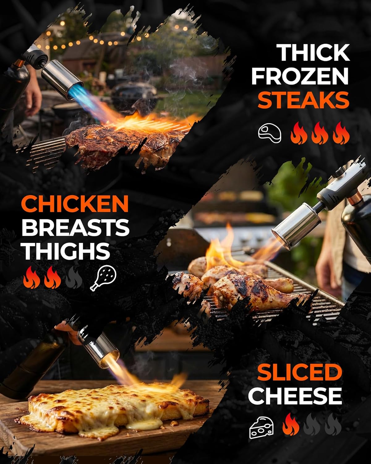 Propane Torch Head with Instant Max Heat Button, Culinary Blow Torch with Safety Lock, Charcoal & BBQ Lighter, Adjustable High-Temperature Flame for Kitchen & Outdoor Use (Tank Not Included)