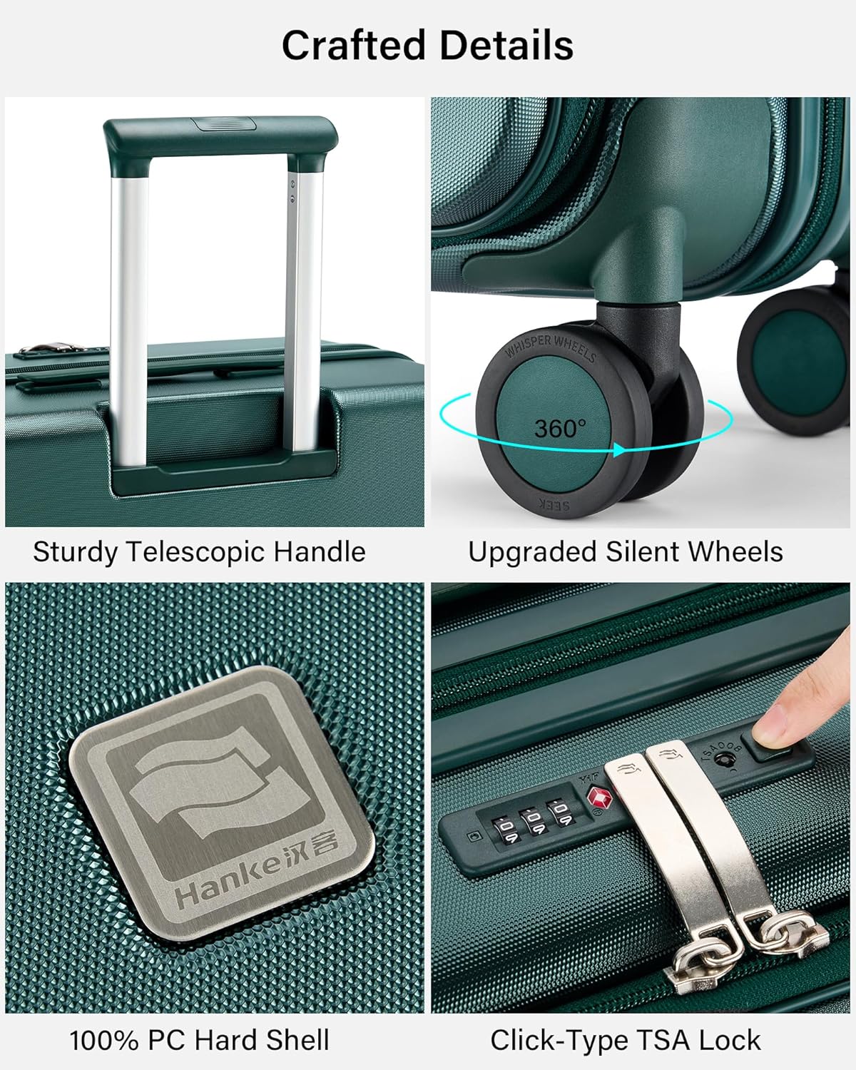 Hanke Hardside Expandable Large Checked Luggage, 28 Inch Top Opening Trunk Luggages with Spinner Wheels, All-PC Hard Shell Suitcase, Lightweight TSA Approved (Blackish Green, 120L) - Image 5