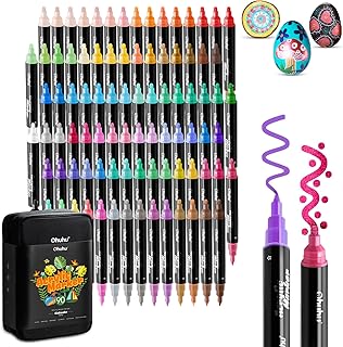 Ohuhu Canetas de tinta acrílica 90 cores: pontas duplas (redondas e finas), marcadores acrílicos de alta opacidade, à prova d'água e resistentes à luz para pintura em pedras, ovos de Páscoa - Kakaako