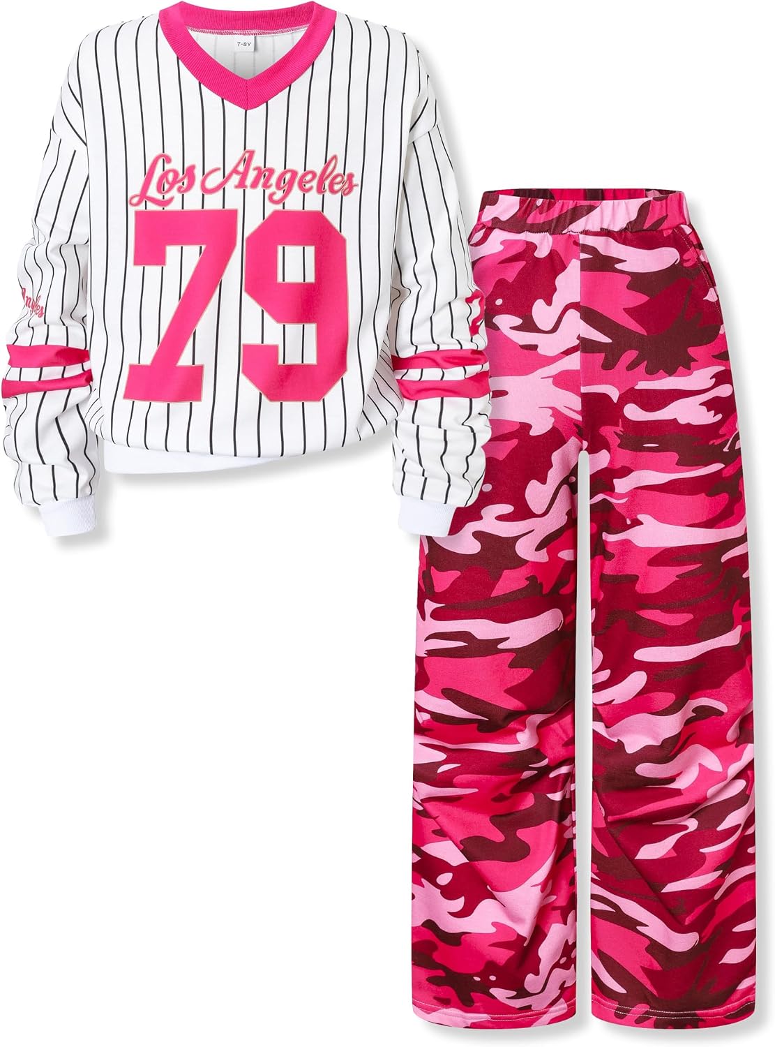 Tween Girls Clothes V-Neck Long Sleeve Top & Camo Cargo Pants 2 Piece Outfit Fall Winter Set 7-14 Years