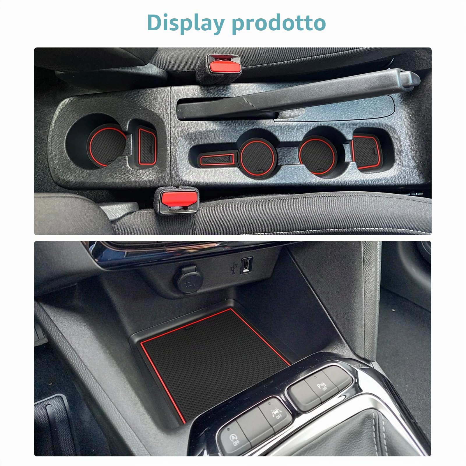 GAFAT Compatibile con Opel Corsa F 2020-2024 2025 (Freno Manuale) Tappetini Antiscivolo, Corsa F 2024 Tappetini in Gomma per Console Centrale, Cuciture per Porta [Non per Automatico & EV] (Rosso)