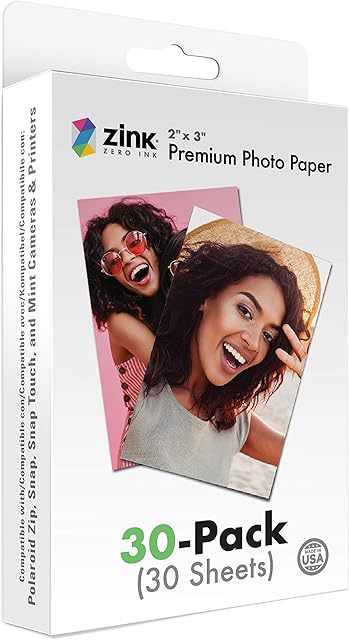 Zink 2"x3" Premium Photo Paper (30 Pack) Compatible with Polaroid Snap, Snap Touch, Zip and Mint Cameras and Printers ZINKPZ2X330