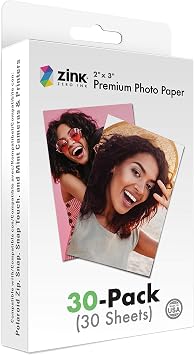 Zink 2"x3" Premium Instant Photo Paper 30 Pack for PolaroidSnap, Snap Touch Zip Mint Cameras and Printers