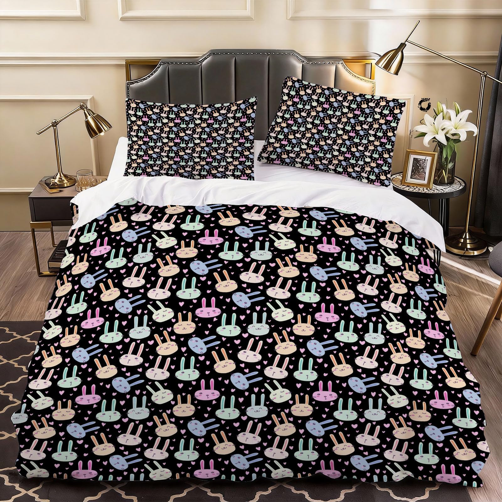 3D Children Rabbit Duvet Cover Child Teen Bedding Double Bed Set, Soft Microfiber Comforter Cover Printed with Zipper Closure Quilt Coverr 200x200 cm and 2 Pillowcases