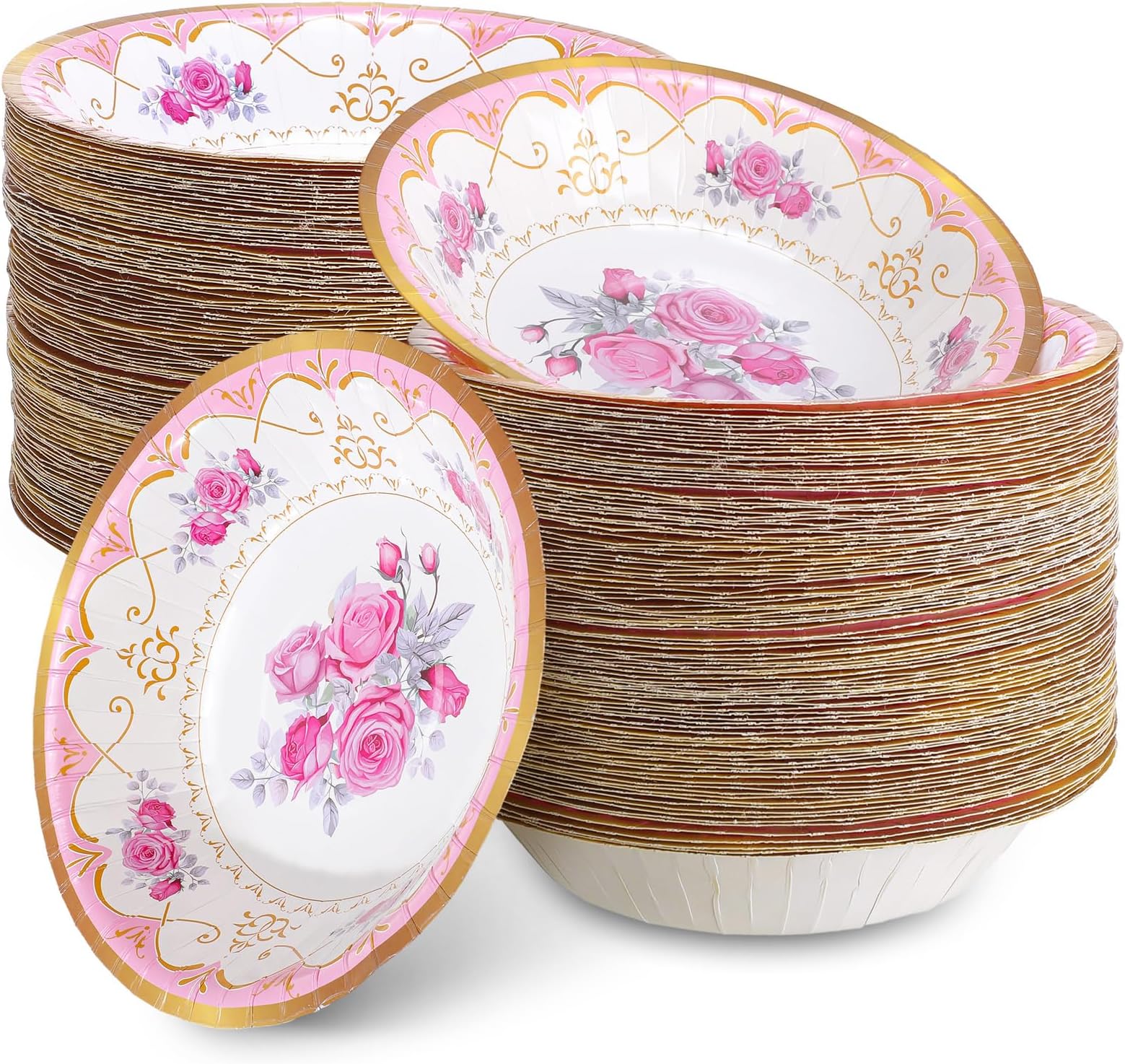Ziliny 200 Pcs Tea Party Paper Bowls 18 oz Floral Paper