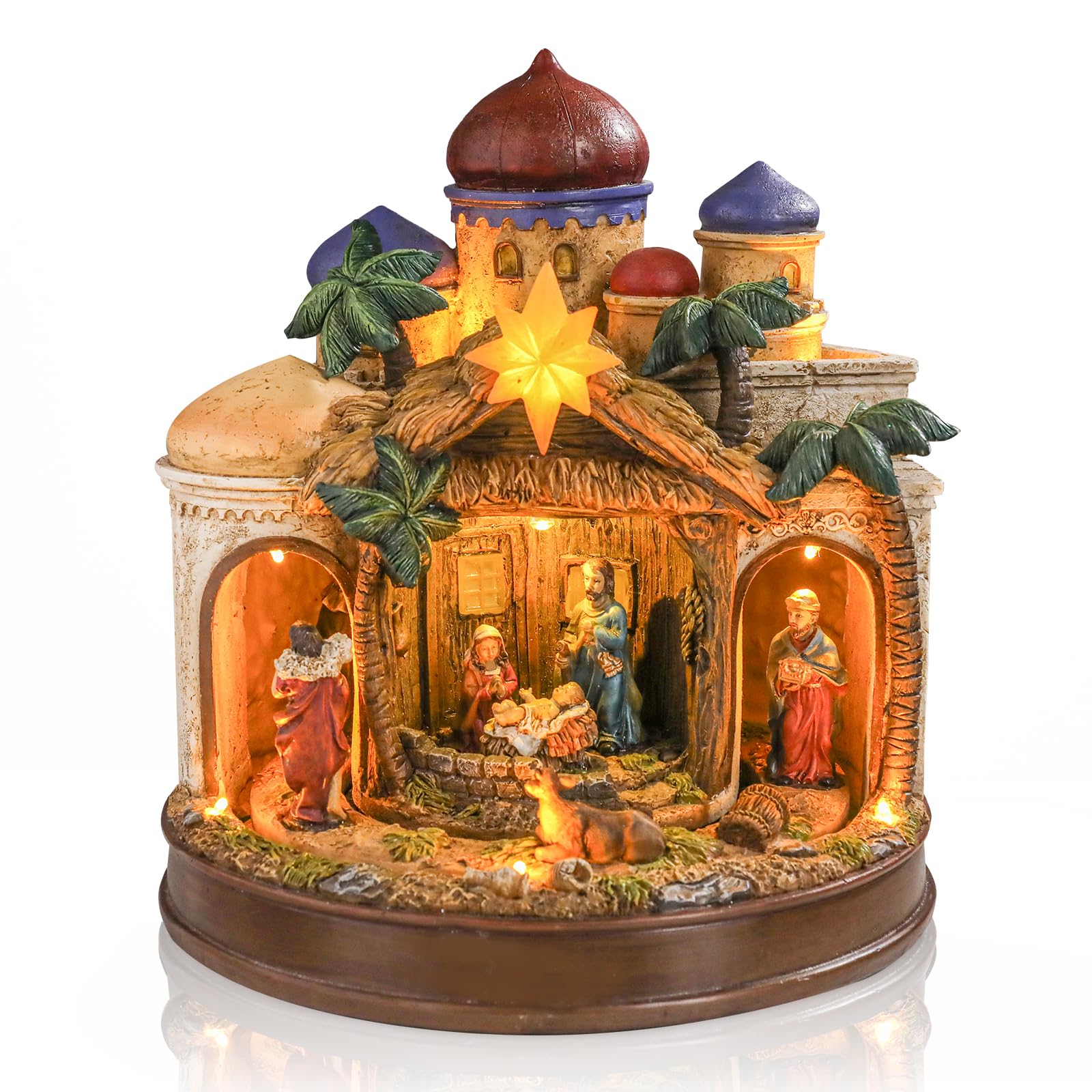 VCUTEKA Christmas Village, Animated Christmas Village Collectible Building Castle Musical Village Perfect Addition to Your Xmas Indoor Decorations or Holiday Displays, Nativity