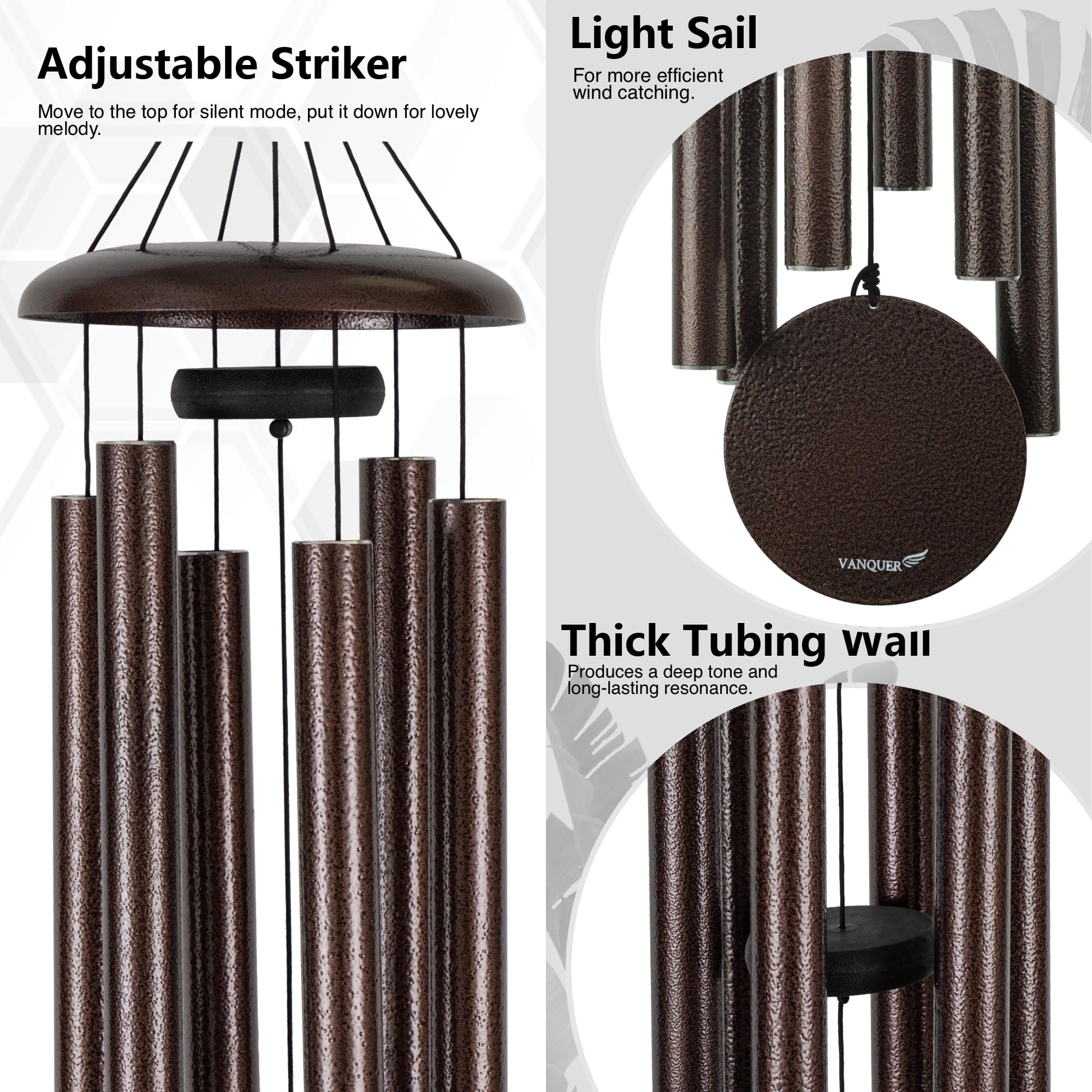 Vanquer Großes Windspiel für den Außenbereich, tiefer Ton, 121,9 cm, für den Außenbereich, tiefes Klangspiel, Windspiel, Gedenk-Windspiel, Beileidsgeschenk, Garten, Terrasse, Heimdekoration, Bronze