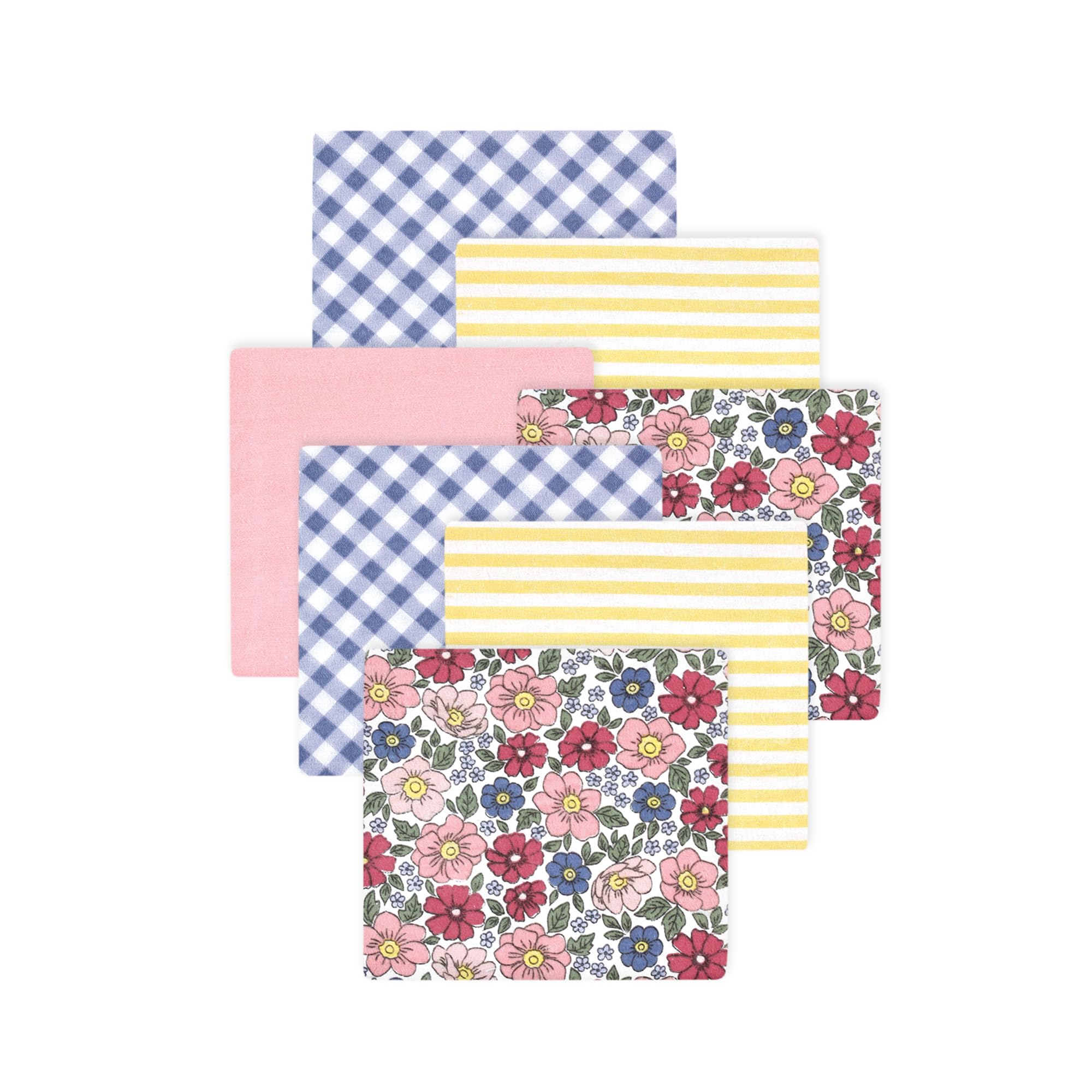 Little Treasure Hudson Baby Cotton Poly Flannel Receiving Blankets Multipack, Pink Blue Pretty Florals, 30x30 inches